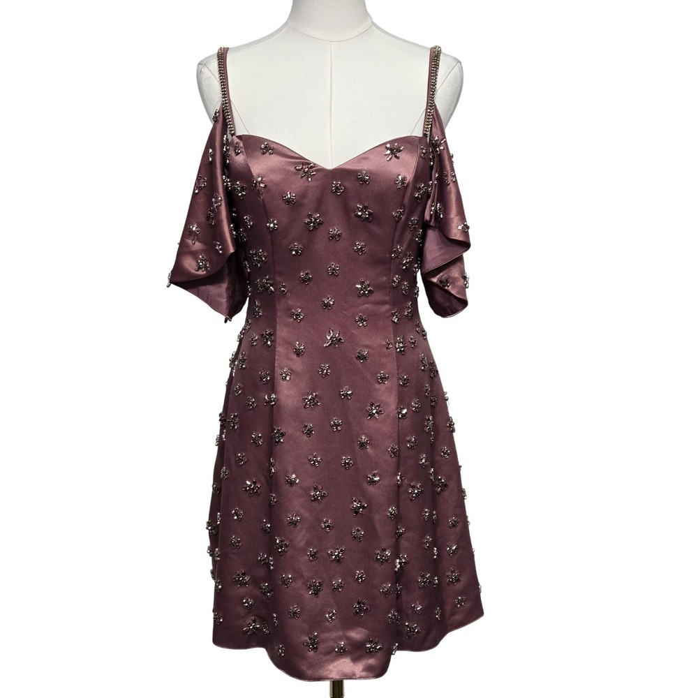 Sherri Hill Dress Womens 2‎ Mauve Beaded Cold Shoulder Rhinestone Straps A-Line